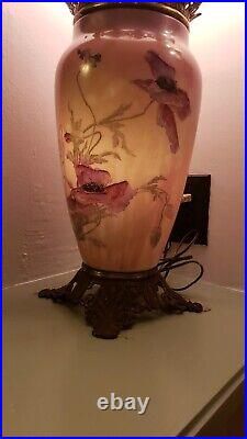 Antique Victorian Hand Painted Chrysanthemum Gone With The Wind Lamp Converted