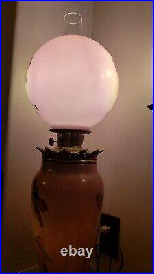 Antique Victorian Hand Painted Chrysanthemum Gone With The Wind Lamp Converted