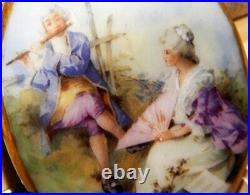 Antique Victorian Hand Painted Courting Serenade Large Porcelain Pin Estate