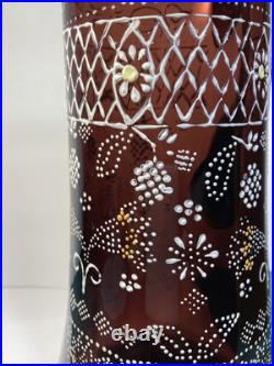 Antique Victorian Hand Painted Enamel Amethyst Glass Water Pitcher Or Tankard