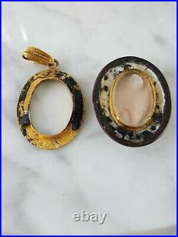 Antique Victorian Hand Painted Enamel Open Face Locket Bird Nest Flowers