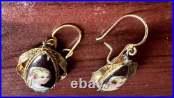 Antique Victorian Hand-Painted Enamel Portrait Earrings RARE FIND