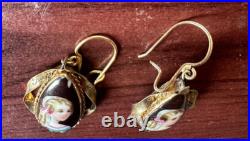 Antique Victorian Hand-Painted Enamel Portrait Earrings Unique