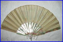 Antique Victorian Hand Painted Fan Mother of Pearl Sticks Circa 1870