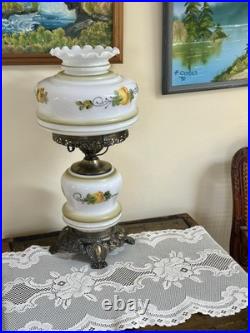 Antique Victorian Hand Painted Floral 3-way Light Hurricane Lamp Stunning