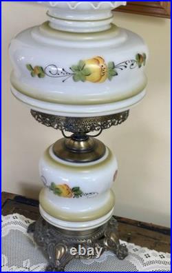 Antique Victorian Hand Painted Floral 3-way Light Hurricane Lamp Stunning