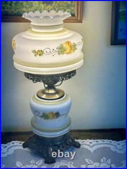 Antique Victorian Hand Painted Floral 3-way Light Hurricane Lamp Stunning