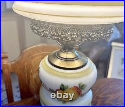 Antique Victorian Hand Painted Floral 3-way Light Hurricane Lamp Stunning