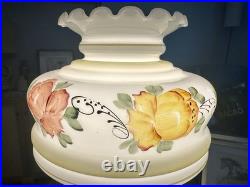 Antique Victorian Hand Painted Floral 3-way Light Hurricane Lamp Stunning