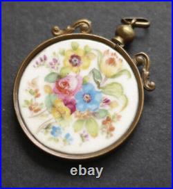 Antique Victorian Hand Painted Floral Double Sided Porcelain Pendant Necklace