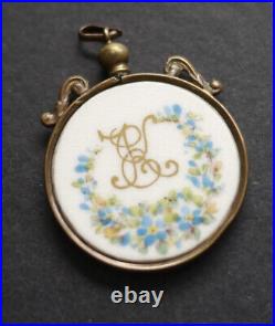 Antique Victorian Hand Painted Floral Double Sided Porcelain Pendant Necklace