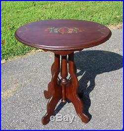 Antique Victorian Hand Painted Floral Oval Walnut Parlor Pedestal Table