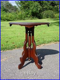Antique Victorian Hand Painted Floral Oval Walnut Parlor Pedestal Table