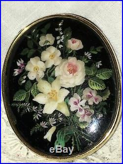 Antique Victorian Hand Painted Flower Bouquet Floral Rose MOP Brooch Pin 9K Gold