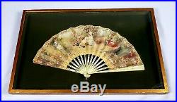 Antique Victorian Hand Painted French Fan In Case