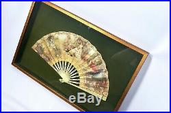 Antique Victorian Hand Painted French Fan In Case