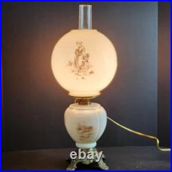 Antique Victorian Hand Painted GWTW Converted Milk Glass Oil Lamp 22 tall