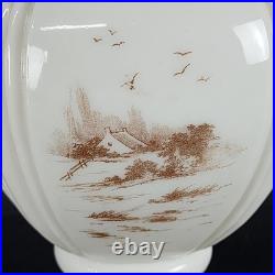 Antique Victorian Hand Painted GWTW Converted Milk Glass Oil Lamp 22 tall