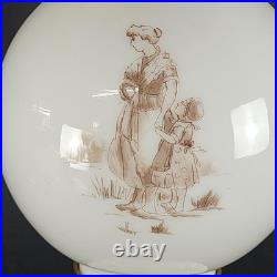 Antique Victorian Hand Painted GWTW Converted Milk Glass Oil Lamp 22 tall