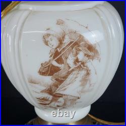 Antique Victorian Hand Painted GWTW Converted Milk Glass Oil Lamp 22 tall