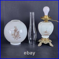 Antique Victorian Hand Painted GWTW Converted Milk Glass Oil Lamp 22 tall