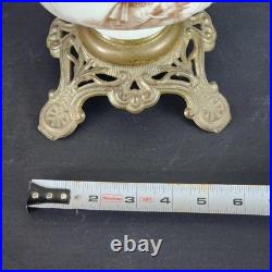 Antique Victorian Hand Painted GWTW Converted Milk Glass Oil Lamp 22 tall