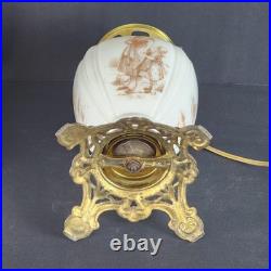 Antique Victorian Hand Painted GWTW Converted Milk Glass Oil Lamp 22 tall