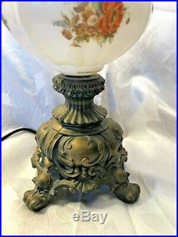 Antique Victorian Hand Painted GWTW Lamp and Shade with 66 Prisms, Large 29x14