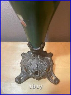 Antique Victorian Hand-Painted Glass And Metal Mantle Ewer