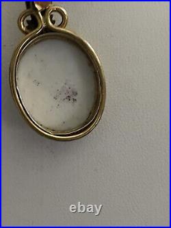 Antique Victorian Hand Painted Green Hat Vagabond Boy Portrait Gilt Pendant