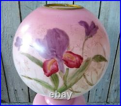Antique Victorian Hand Painted Iris GWTW Gone With The Wind Oil Table Lamp