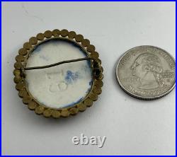 Antique Victorian Hand Painted Lady Goddess Porcelain Portrait Goldtone Brooch