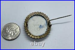 Antique Victorian Hand Painted Lady Goddess Porcelain Portrait Goldtone Brooch
