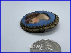 Antique Victorian Hand Painted Lady Goddess Porcelain Portrait Goldtone Brooch