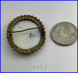 Antique Victorian Hand Painted Lady Goddess Porcelain Portrait Goldtone Brooch