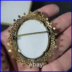 Antique Victorian Hand Painted Lady Portrait Porcelain Brooch Pendant