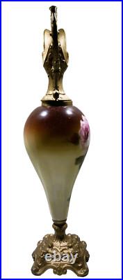 Antique Victorian Hand Painted Mantle Ewers Vase Roses