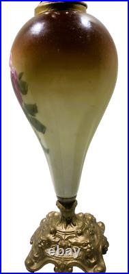 Antique Victorian Hand Painted Mantle Ewers Vase Roses