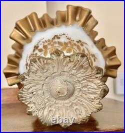 Antique Victorian Hand Painted Milk Glass & Brass 2 Tier Epergne 12.5 high
