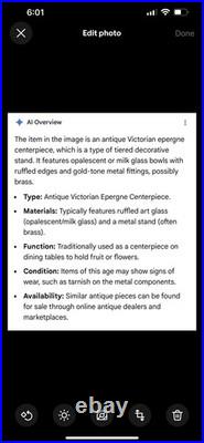 Antique Victorian Hand Painted Milk Glass & Brass 2 Tier Epergne 12.5 high