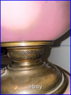 Antique Victorian Hand Painted Milk Glass Oil Lamp Pink Green Floral Converted Antique Victorian Hand Painted Milk Glass Oil Lamp Pink Green Floral Converted