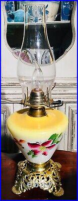 Antique Victorian Hand Painted Oil Lamp Milk Glass Electrified