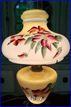 Antique Victorian Hand Painted Oil Lamp Milk Glass Electrified