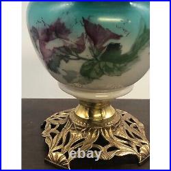 Antique Victorian Hand Painted Peony Pansy Gone With The Wind Lamp GWTW