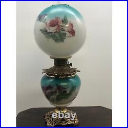 Antique Victorian Hand Painted Peony Pansy Gone With The Wind Lamp GWTW