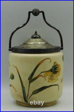 Antique Victorian Hand Painted Porcelain Biscuit Jar Robert & Belks Metal Mount