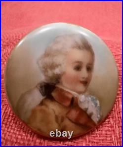 Antique Victorian Hand Painted Porcelain Boy with Cravat Stud Button