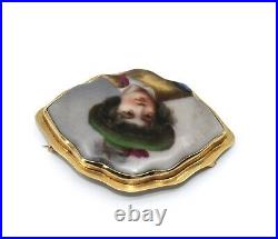 Antique Victorian Hand Painted Porcelain Brooch in 14k Solid Yellow Gold