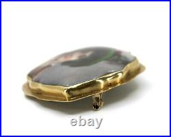 Antique Victorian Hand Painted Porcelain Brooch in 14k Solid Yellow Gold