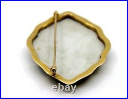 Antique Victorian Hand Painted Porcelain Brooch in 14k Solid Yellow Gold